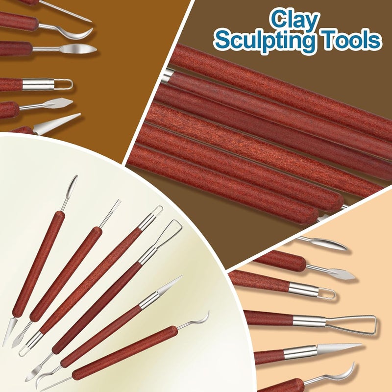 Amrules Clay Tools Kit, 6 PCS Red Wooden Clay Sculpting Tools, Double Head Practical Polymer Tool Set Suitable for Adults, Pottery Craft, Carving, Modeling and Shaping - Image 3